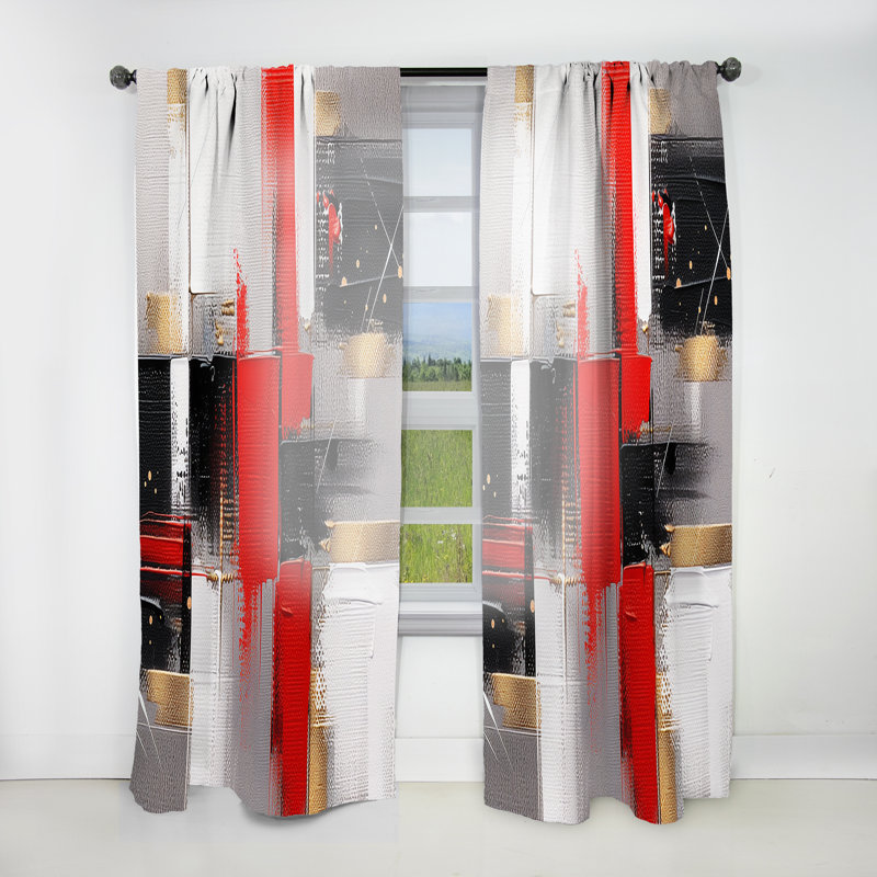 Red and Gold Cubic Abstract I - Cubism Curtain - Velvet Room Darkening - 1 Panel, 52" W x 84" L