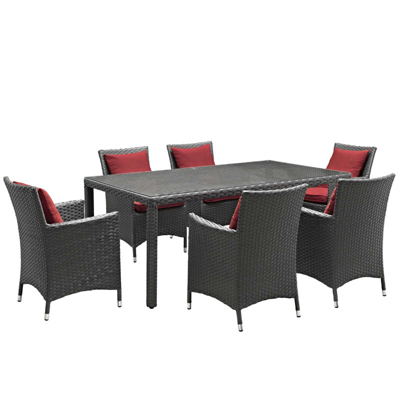 Ensemble repas d'extérieur Sunbrella 7 pièces Stopover, Toile Sunbrella® rouge Jockey, 29,5" H x 59" lx 39,5" D