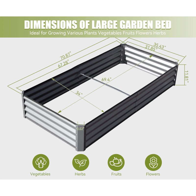 Lit de jardin polyvalent en métal pour les plantes et le jardinage, H 11,81 po x l 35,43 po x P 70,87 po, Argent argent