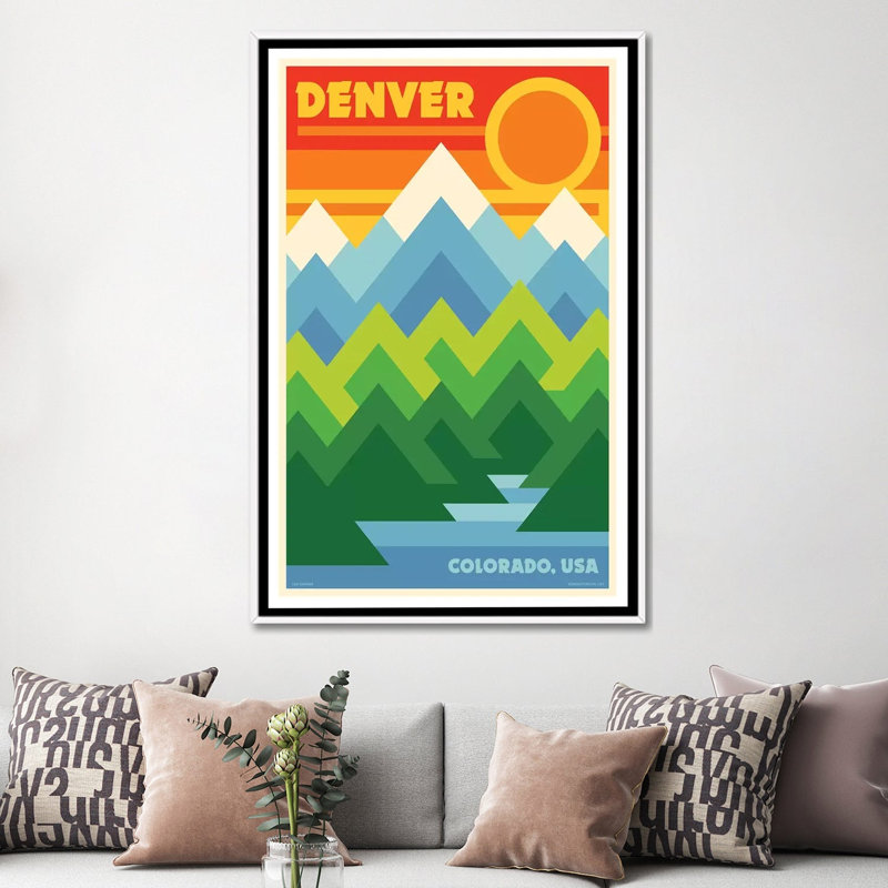 Affiche de voyage rétro de Denver par Jim Zahniser - reproduction d'art, Pas de tapis, Toile blanche encadrée