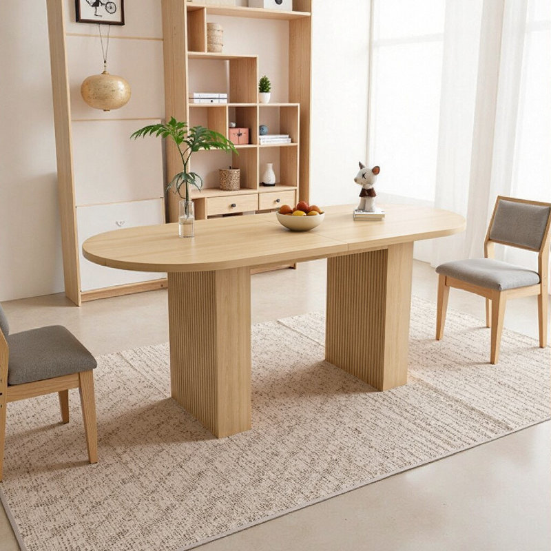 Table de salle à manger rustique ovale pour 6 personnes | Finition naturelle et base en bois massif