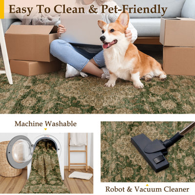 Kimbolton Oriental Machine Washable Area Rug For Living Room With Non-Slip Backing