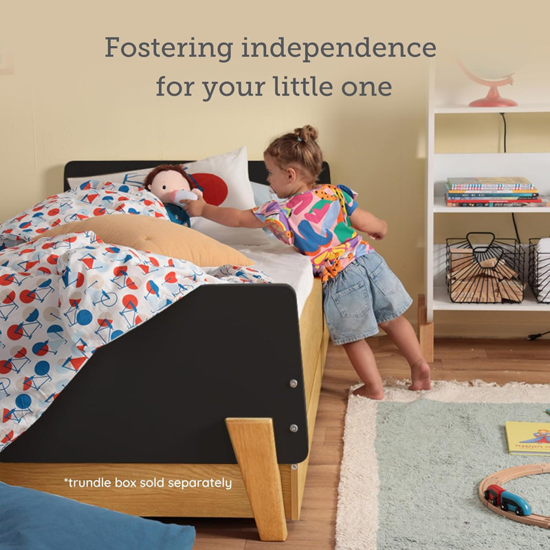dadada Fun Bed - Twin Bed Frame for Kids & Toddlers with Wood Headboard, Footboard, Platform and 2 Side Safety Rails, Montessori Bed, Easy Assembly, Baby-Safe Finishes, Ages 2-11, Graphite