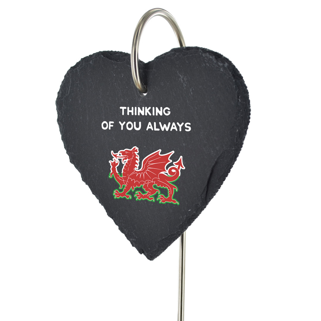 Bowan Heart Slate Grave Marker Welsh Dragon Memorial Plaque