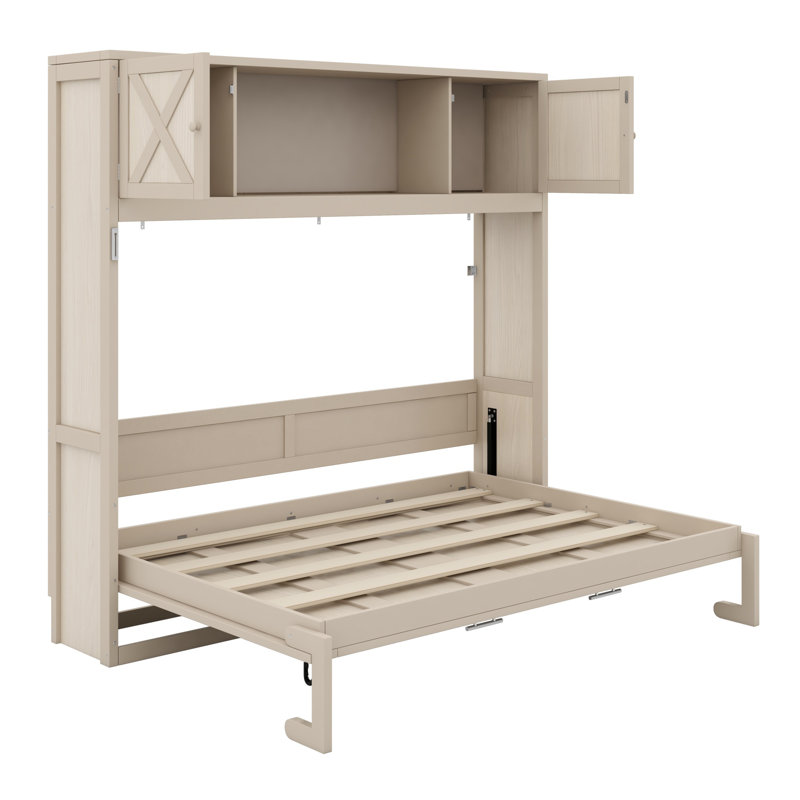Lit escamotable peu encombrant avec armoires de rangement, Beige