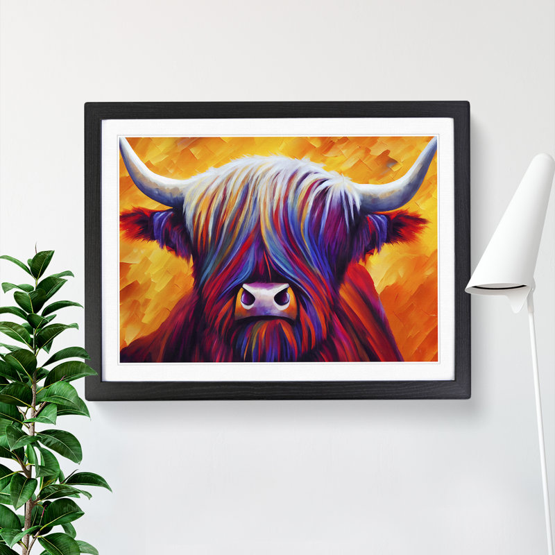 Highland Cow Vol.4 Abstract - Single Picture Frame Painting, 34cm H x 46cm W x 2cm D, Black