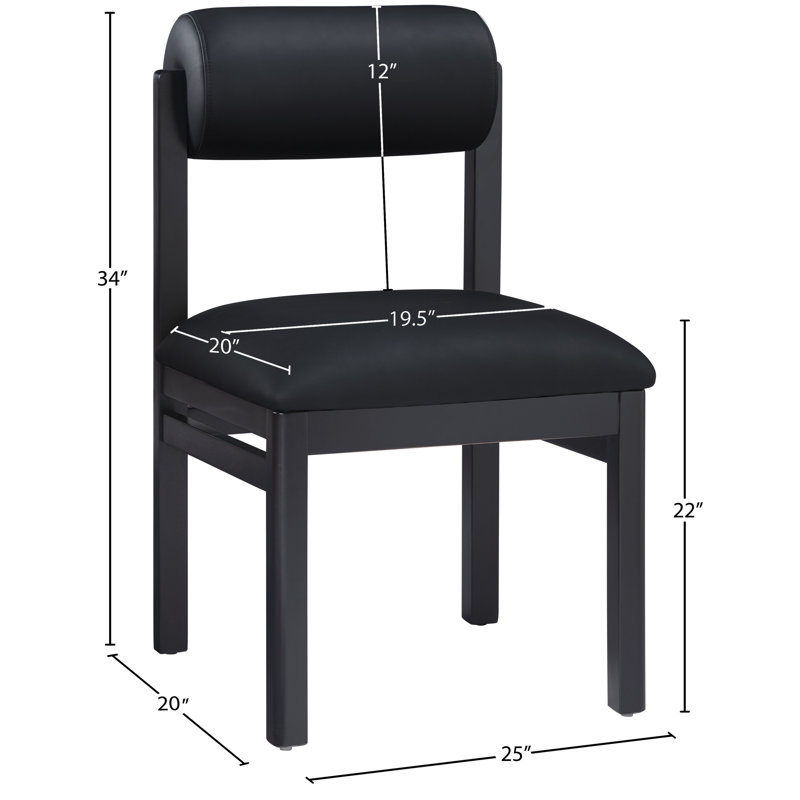 Chaise rembourrée en cuir Frakes Vegan, Teinte noire, Cuir végétalien noir