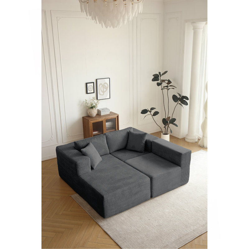 Canapé modulaire en L à 3 places Boneless H613, Gris