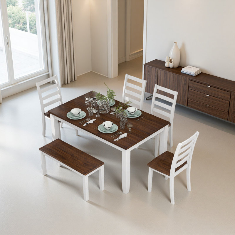 Ensemble de table de salle à manger de style rustique 6 pièces avec 4 chaises ergonomiques et un banc