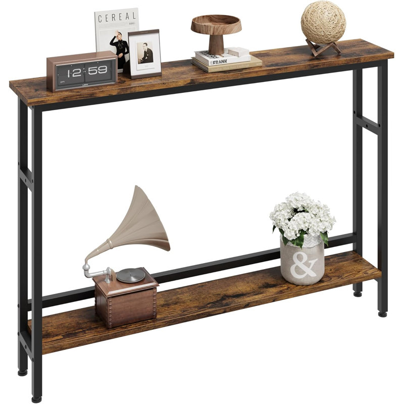 Slim Console Table for Hallway, 100cm Thin End Table Metal Frame, Compact Display Sofa Table for Small Spaces, Entryway, Living Room, Sturdy