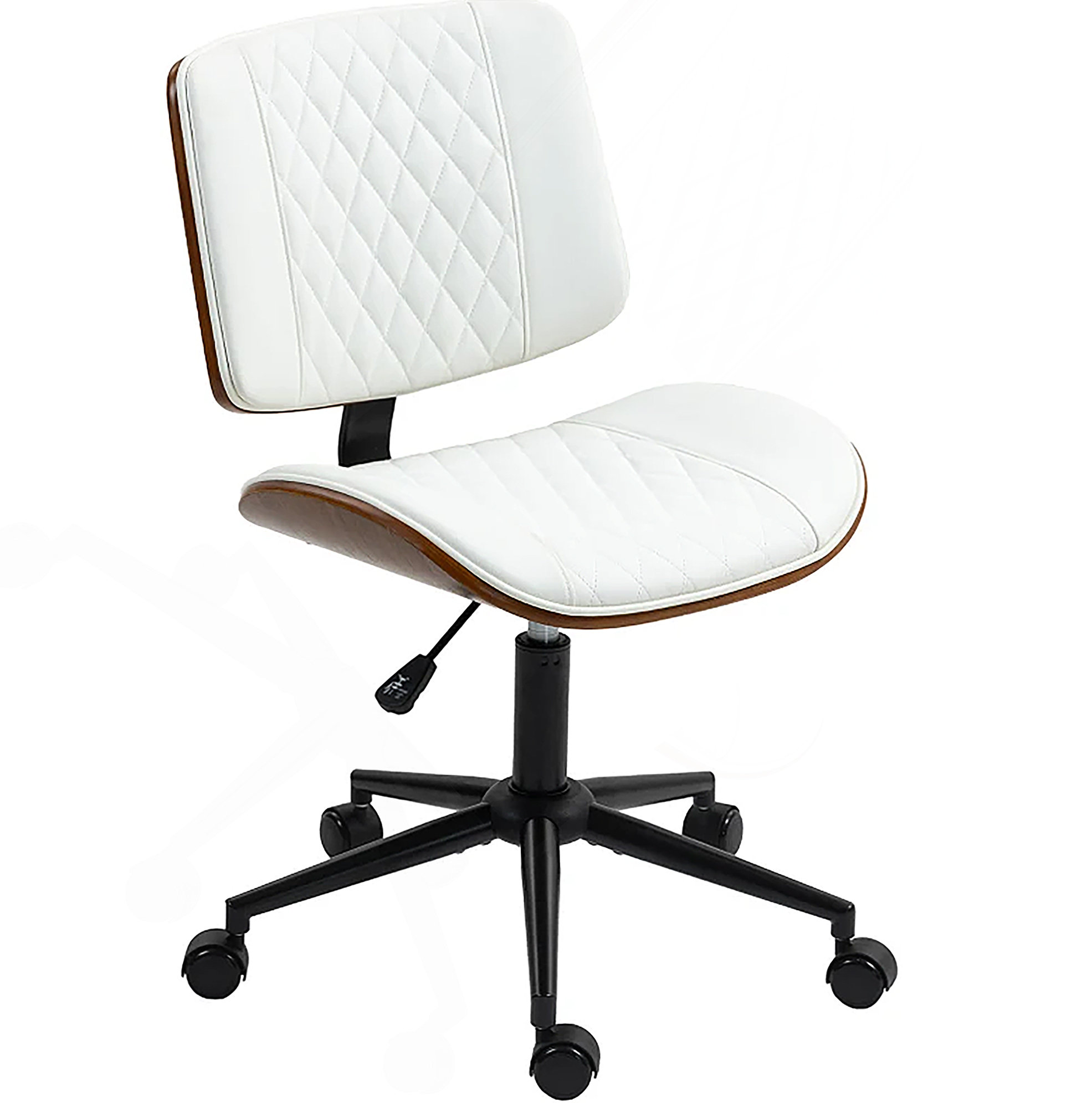 Latitude Run® Home Office Chair No Arms with Wheels, PU Leather Desk ...