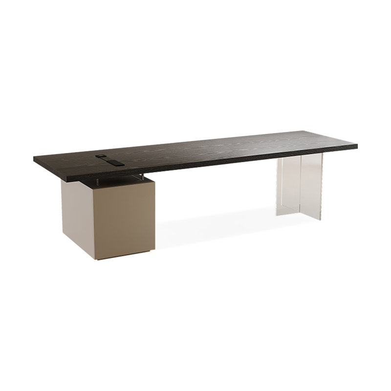 Bureau rectangulaire en bois manufacturé noir + bois transparent + acrylique avec 2 tiroirs