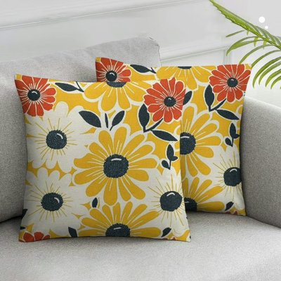 2pc Hello Sunshine Decorative Throw Pillow Cover, Spring Summer Yellow Daisy Floral Flower Porch Patio Outdoor Pillowcase, Just Bloom Gather Sofa Couch Cushion Case Home Decor 18x18in