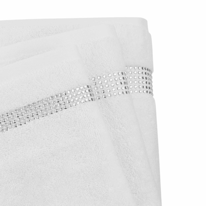 Stripe 3 Piece Rhinestone Towel Set, White