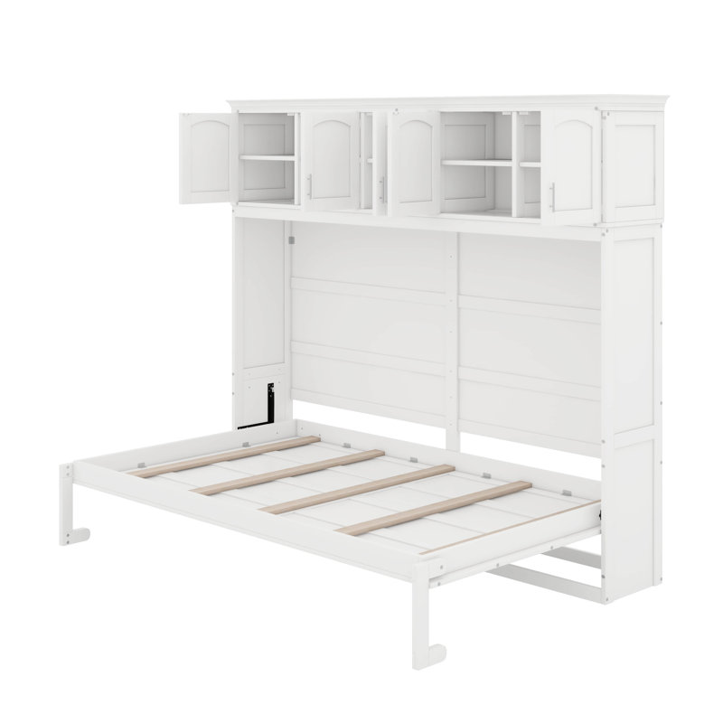 Lit escamotable avec armoires supérieures Murphy, Blanc, Grand lit