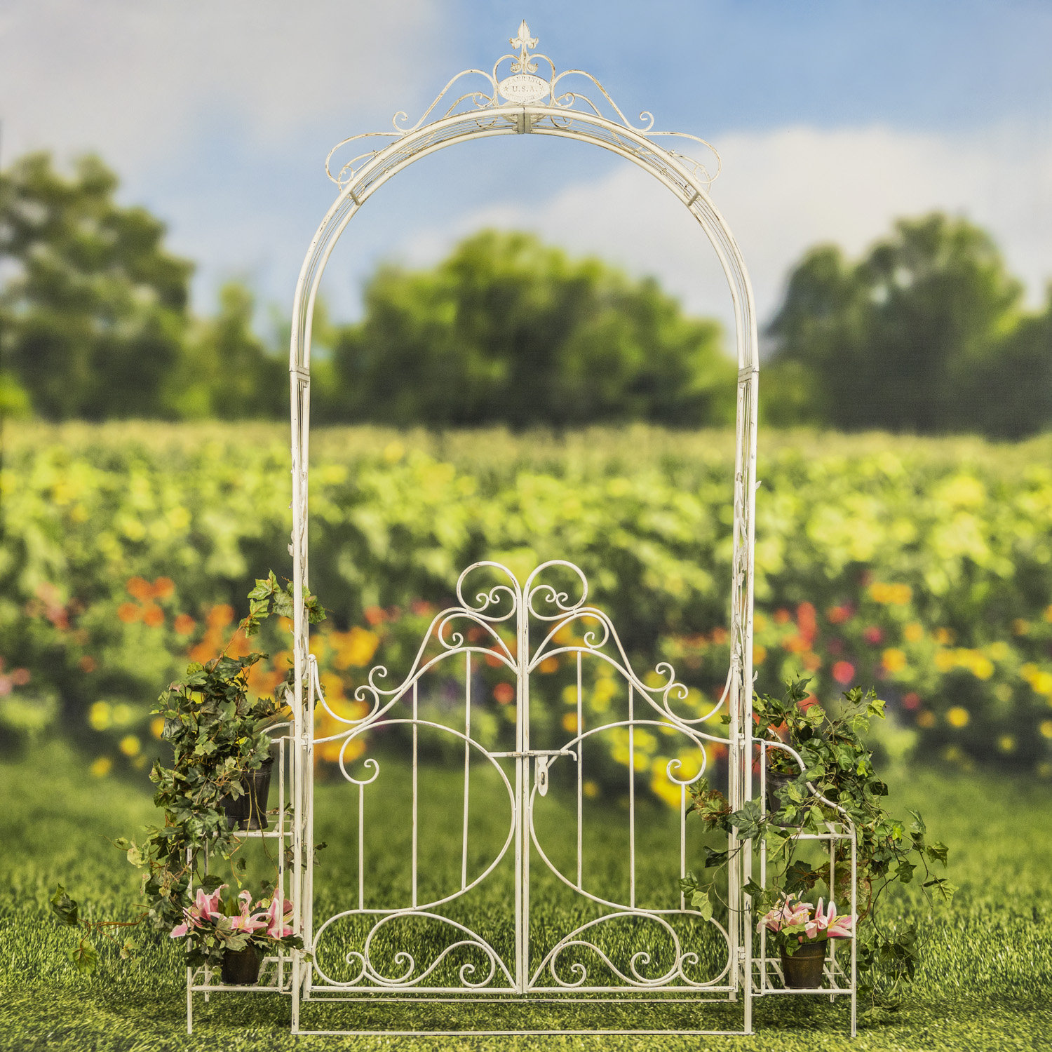 ZaerLtdInternational 64.2'' W x 17.72'' D Iron Arbor Gate with Gate ...