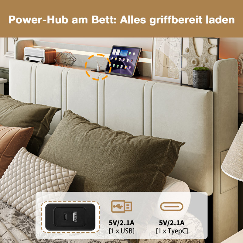 Upholstered Ottoman Bed, EuropeanKingsize (160 x 200 cm)