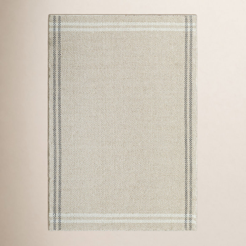 Lavande Wool Area Rug in Ivory/Black/Beige, Rectangle 3'6" x 5'6"