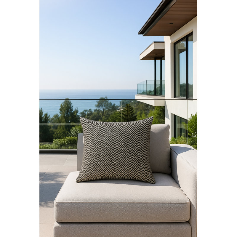 Marisol Herringbone Bay Indoor Outdoor Pillow 20x20, Black, Square 24", Polyester