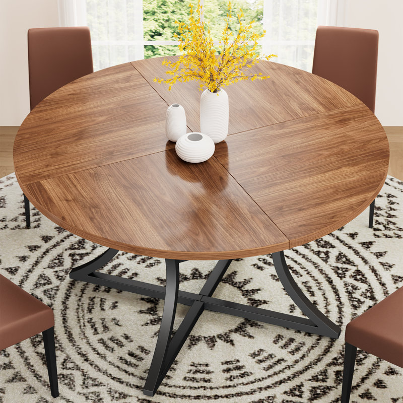 Aycide 47.2" Round Dining Table With Storage Shelf, Wooden Tabletop And Metal Base , Cherry