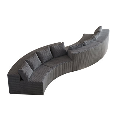 Corduroy Curved Sectional Sofa With Four Pillows,Curved Symmetrical Modular Semi Circular Sofa Sectional For Bedroom, Living Room, Office For Leisure Or Nap, Reading Room, And Lobby(Two Modules)