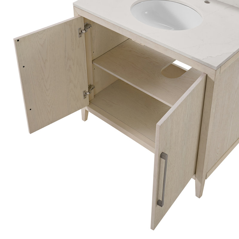 Alsup 36" Single Sink Vanity With Calacatta Gold Quartz Countertop, White, 36"