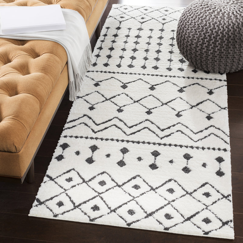 Junious Geometric Black/Charcoal/White Area Rug, Runner 2'7" x 10'