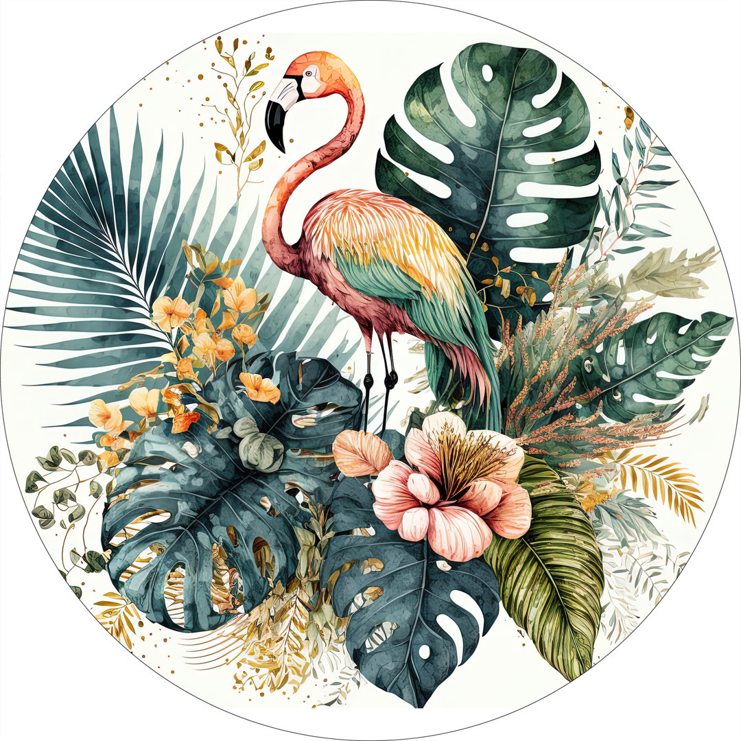 Flamingo In Leaves – Druck ohne Rahmen auf Floatglas