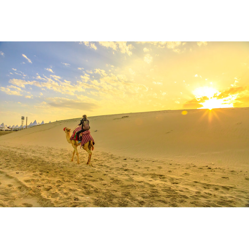 Camel Ride in Desert Safari 1 Piece Wrapped Canvas Wall Art, 30.48cm H x 45.72cm W