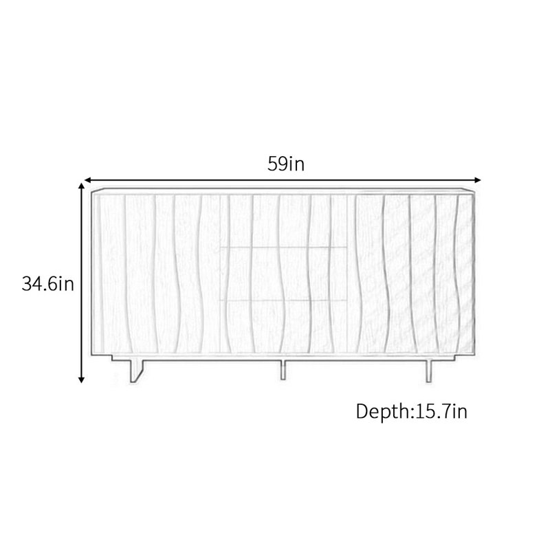 Buffet chinois rétro, H 34,6 po x l 59 po x P 15,7 po