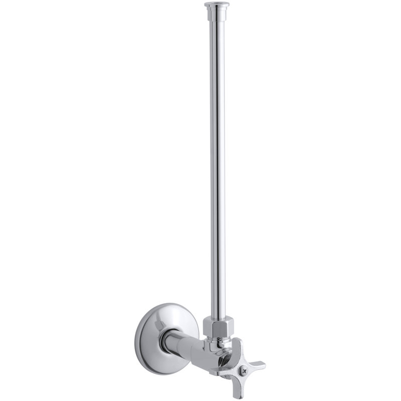 Alimentation en angle 1/2 po NPT avec arrêt avec poignée en croix et tube vertical recuit, Chrome poli