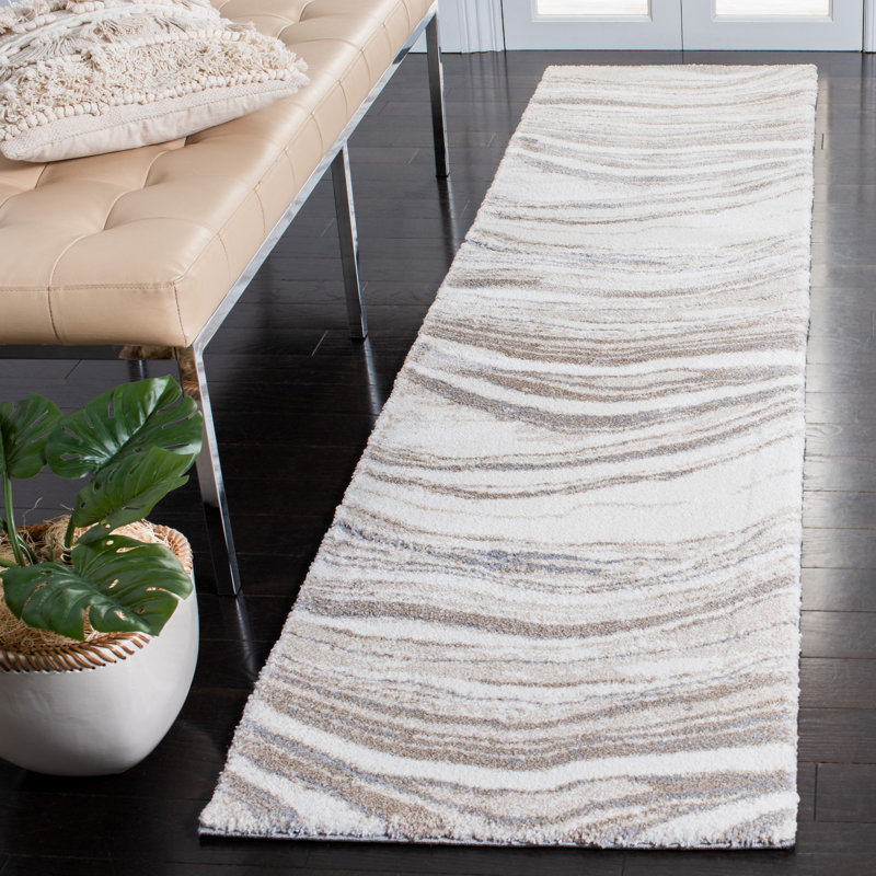 Tapis ivoire / gris Makenna, Tapis de couloir 2 pi 2 po x 9 pi