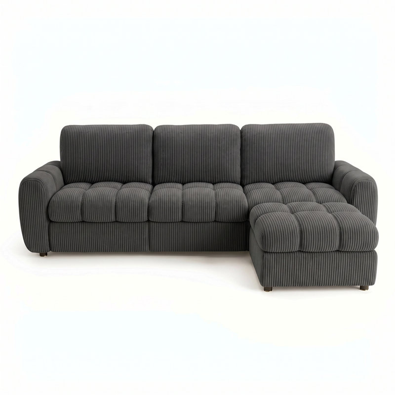 Canapé modulaire et méridienne en forme de U avec repose-pieds Boucle, Velours côtelé gris