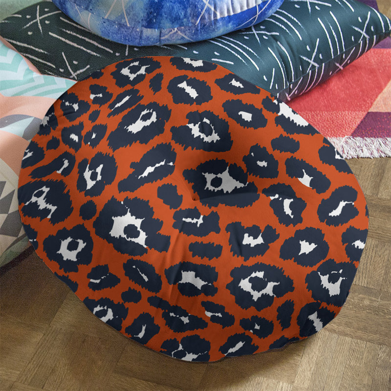 Housse et insert de coussin touffeté rond, Orange / Noir / Blanc, H 26 po x l 26 po x P 4 po