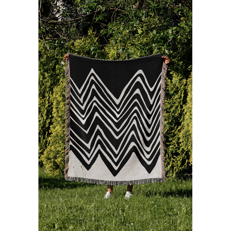 Addai Abstract Triangle Pattern Blanket Throw, 60" H x 80" W (Queen), Black