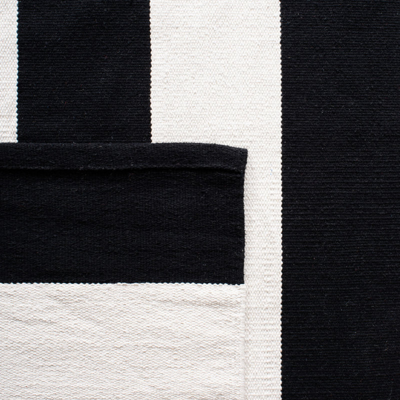 Tapis rayé noir / ivoire en coton tissé à la main Brookvale, Rond 6 pi