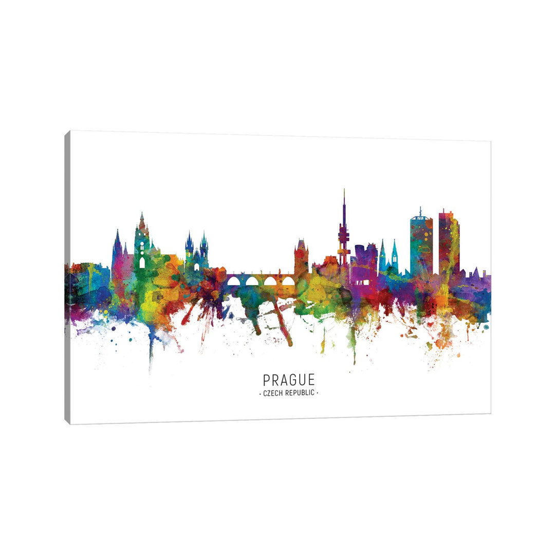 Prague Czech Republic Skyline by Michael Tompsett - Wrapped Canvas Print