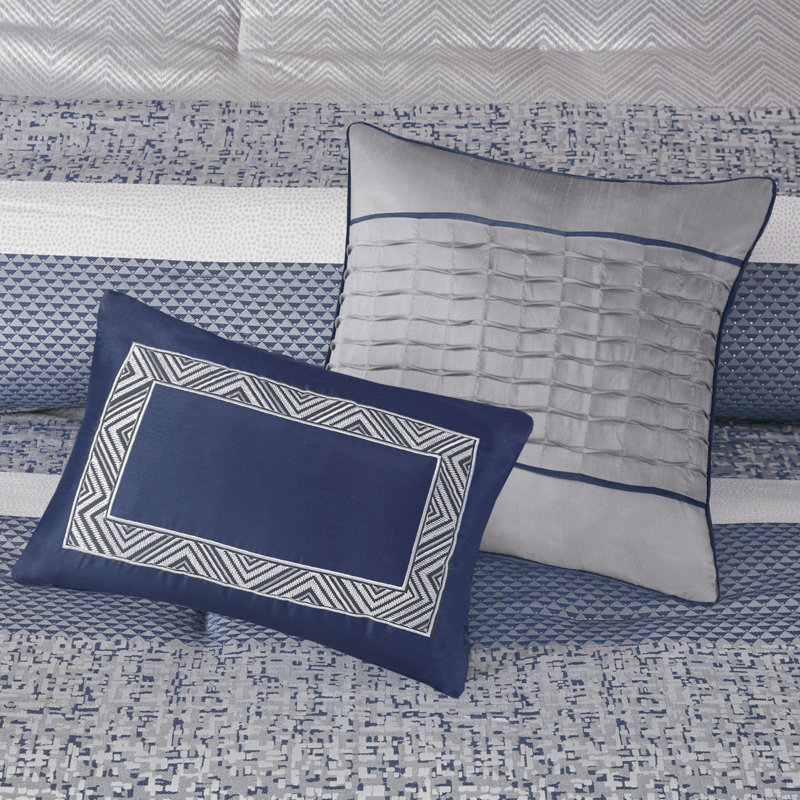 Literie de luxe très grand bleu marine - 7 pièces avec édredon et taies décoratives, Marine