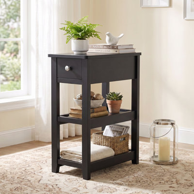 24'' Tall End Table, Narrow Side Table with Drawer and Shelves for Small Space