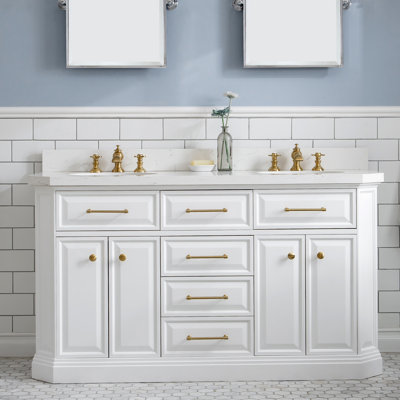 Meuble-lavabo de comptoir en marbre d'ingénierie de 60 po avec robinet Bruning de Bruning