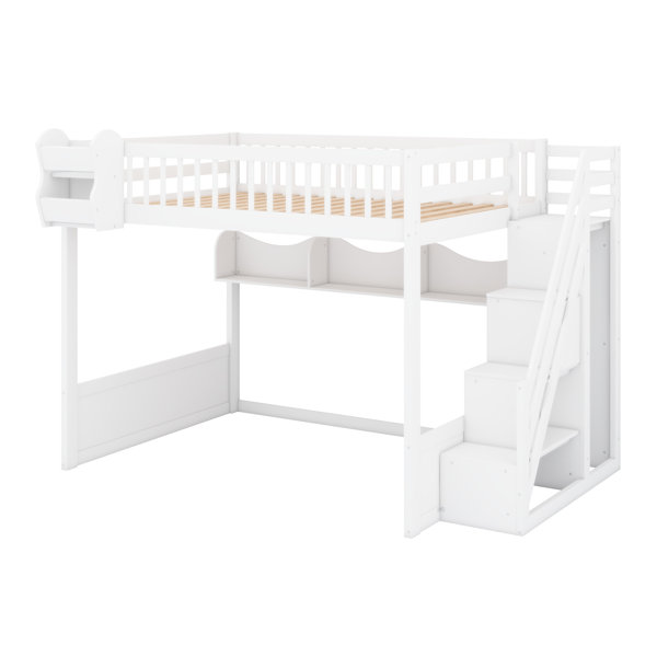 Ebern Designs Wooden Loft Bed With Staircase And Wardrobe - Wayfair Canada