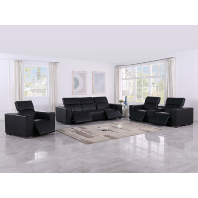 Ensemble de canapé inclinable électrique modulaire, de causeuse et de fauteuil luxueux 7 pièces - 5 fauteuils inclinables en cuir véritable avec appuis-tête électriques