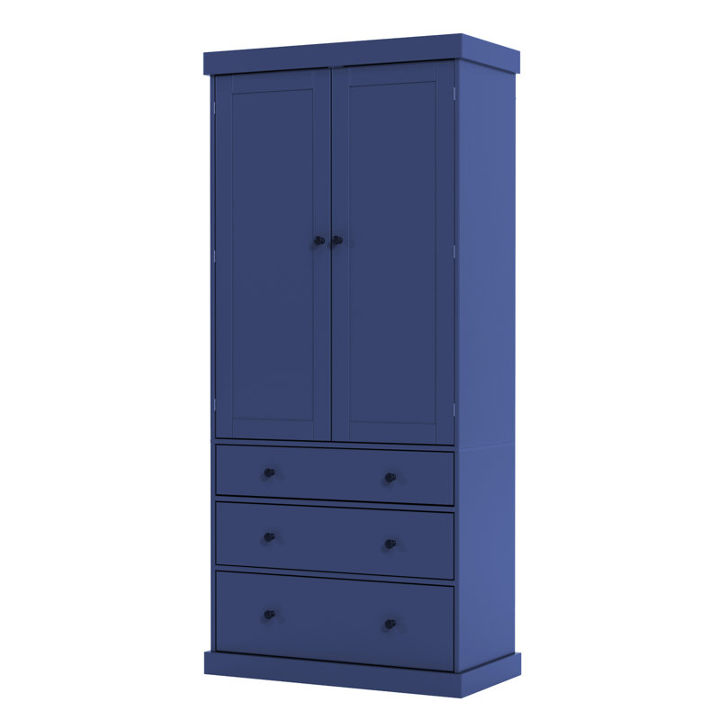 77Inch Farmhouse Kitchen Pantry, Freestanding Tall Cupboard Storage Cabinet With 3 Adjustable Shelves, 8 Door Shelves, 3 Drawers For Kitchen, Dining Room, Blue