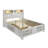 Luxury, Full - Sized Bed, White Wood, Marble Drawers, Headboard Lighting, Port Contemporary, Panels, Speakers