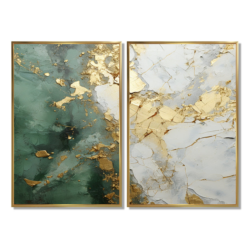 Delaney - Peinture abstraite, art mural, 36" H x 48" W, Impression encadrée flottante, Gold