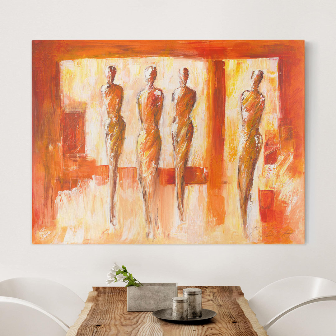 Leinwandbild Four Figures in Orange by Petra Schüßler