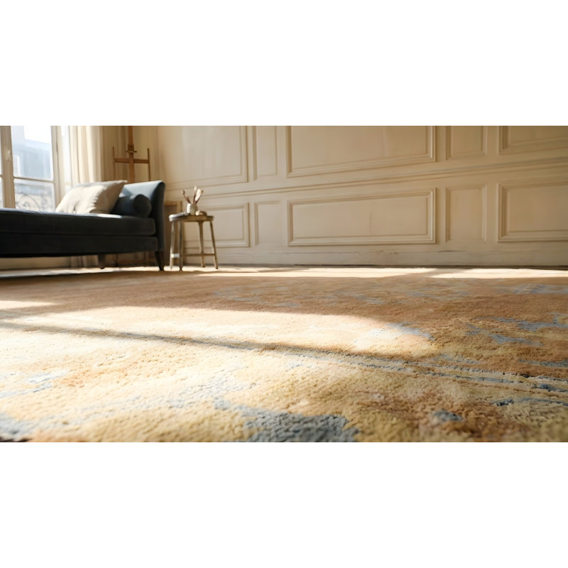 Tapis saumon antique en laine Art Deco
