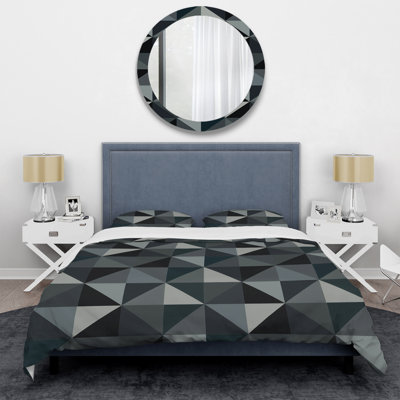 Ensemble de housse de couette moderne gris et noir à motif géométrique moderne Triangles III
