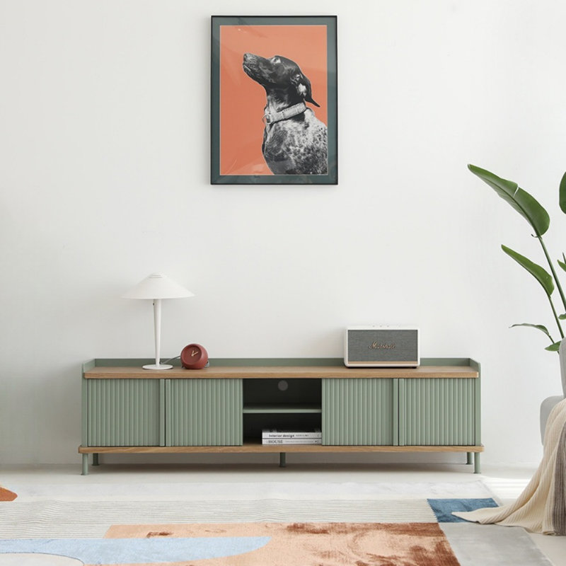 Meuble télé simple rayé, H 20,08 po x L 71,65 po x l 15,75 po, Vert menthe