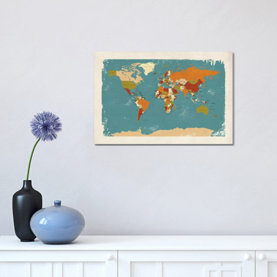 Retro Political Map of the World IV by Michael Tompsett - 1 Piece Wrapped Canvas Wall Art